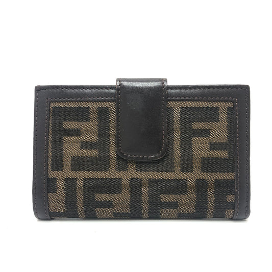 FENDI ズッカ柄 がま口財布 折り財布 財布 ウォレット 2つ折り財布 レザー/キャンバス レディース ブラウン - brandshop-reference