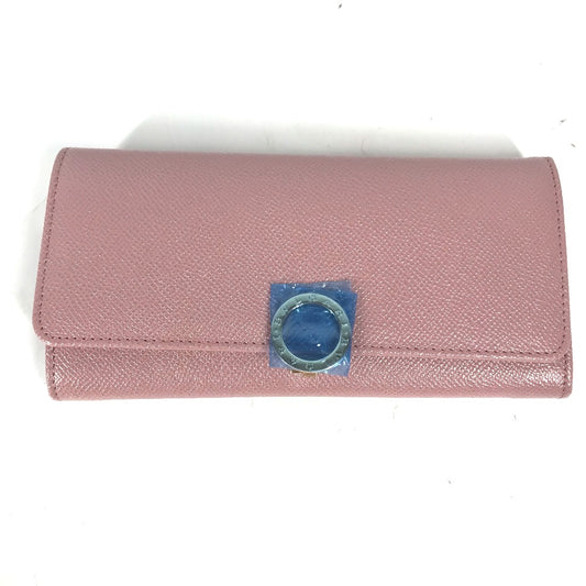 BVLGARI Long Wallet with Logo Clip, Bifold, Leather, Women's, Pink