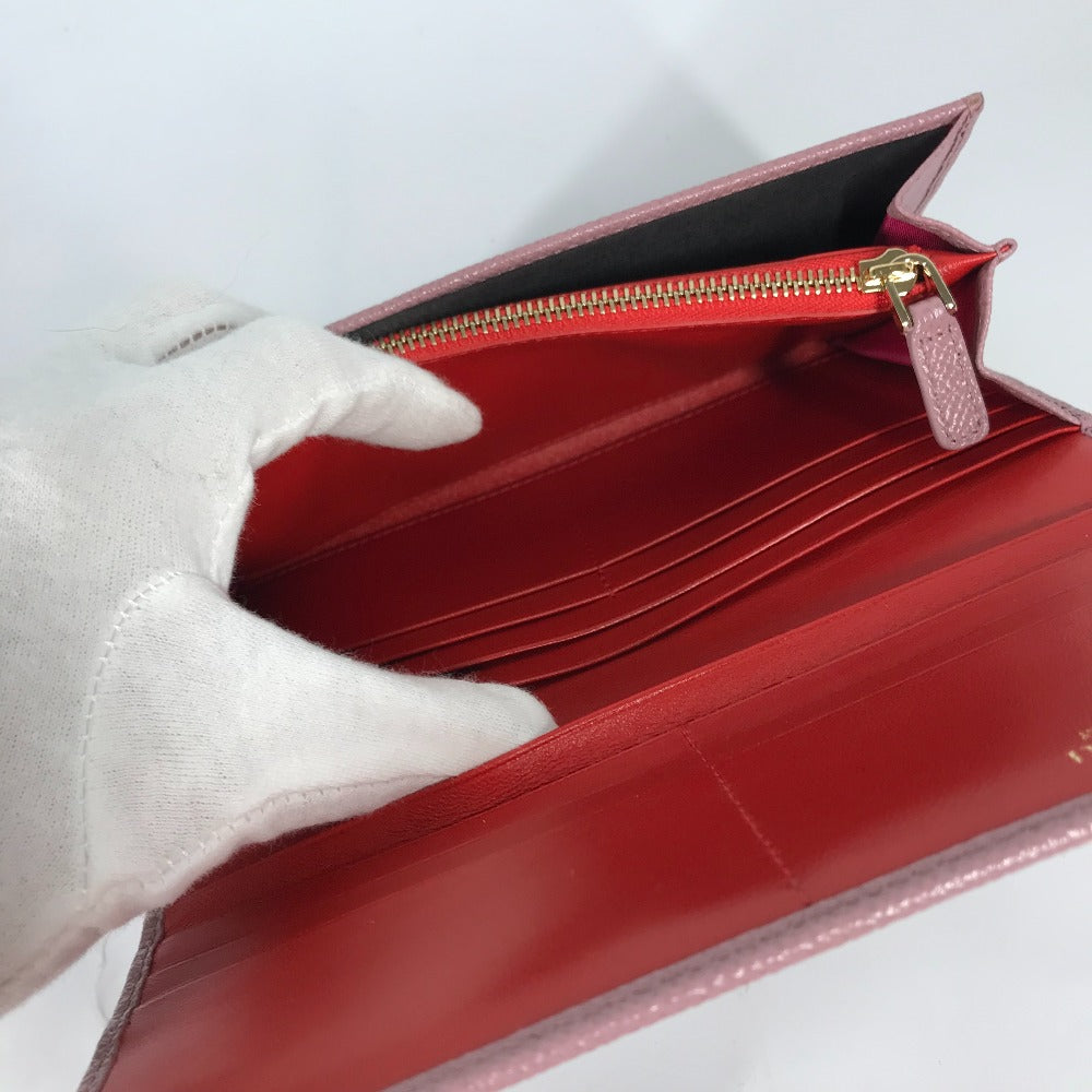 BVLGARI Long Wallet with Logo Clip, Bifold, Leather, Women's, Pink