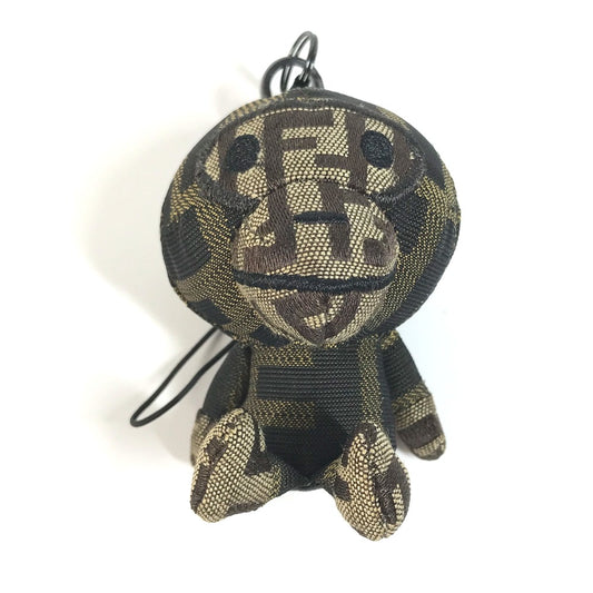FENDI & A BATHING APE Collaboration Milo Zucca Phone Strap Plush Charm Canvas Men's Brown