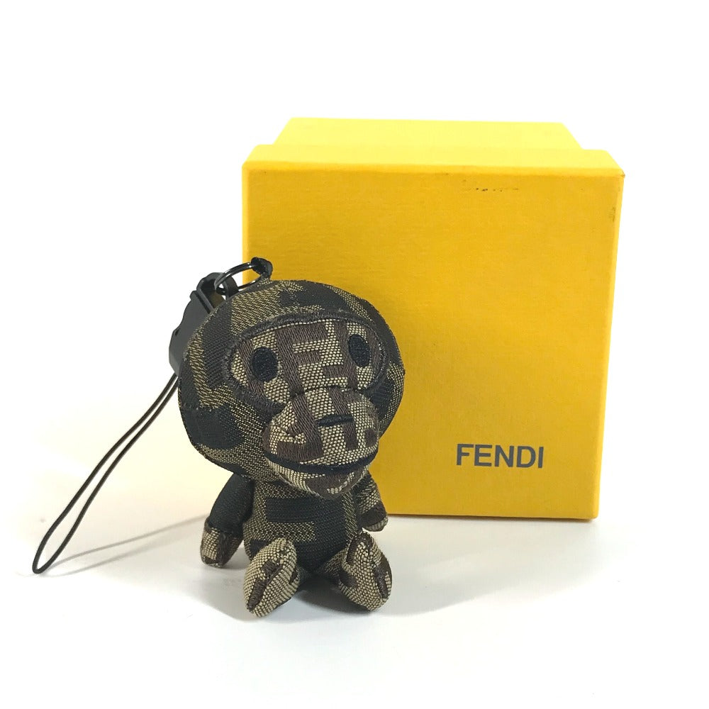 FENDI & A BATHING APE Collaboration Milo Zucca Phone Strap Plush Charm Canvas Men's Brown