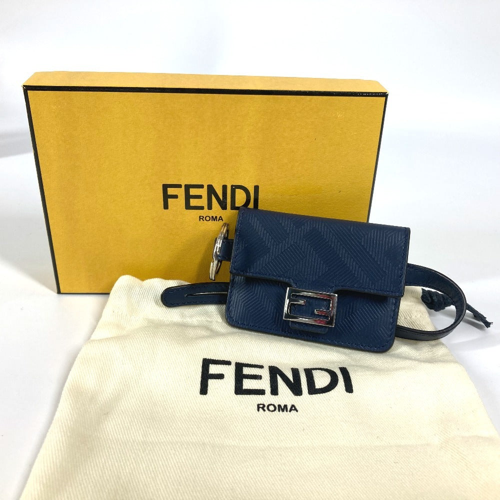 FENDI バケット型 バッグ型 キーリング キーホルダー バッグチャーム チャーム レザー ユニセックス ネイビー - brandshop-reference