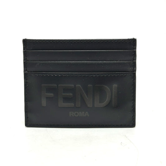 FENDI 7M0164 Logo Business Card Case, Pass Case, Card Case, Leather, Men's, Black