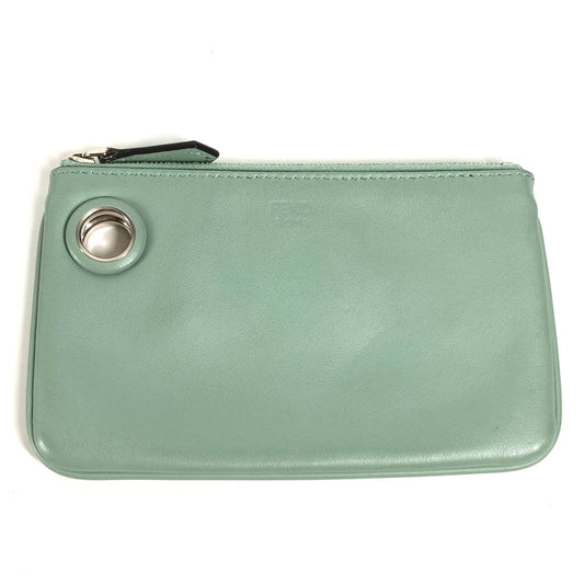 FENDI 8BS007 Coin Case Wallet Clutch Small Pouch Leather Women's Green