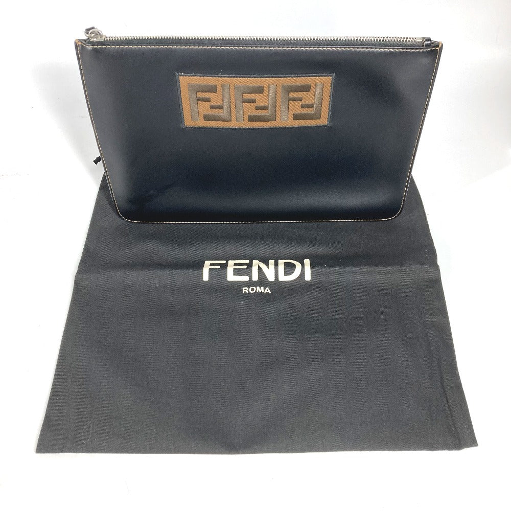 FENDI 7N0078 Zucca Logo Pouch Clutch Bag Leather Men's Black
