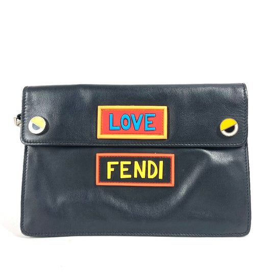 FENDI ロゴ LOVE ポーチ カバン ストラップ付 フラップ クラッチバッグ レザー ユニセックス ブラック - brandshop-reference