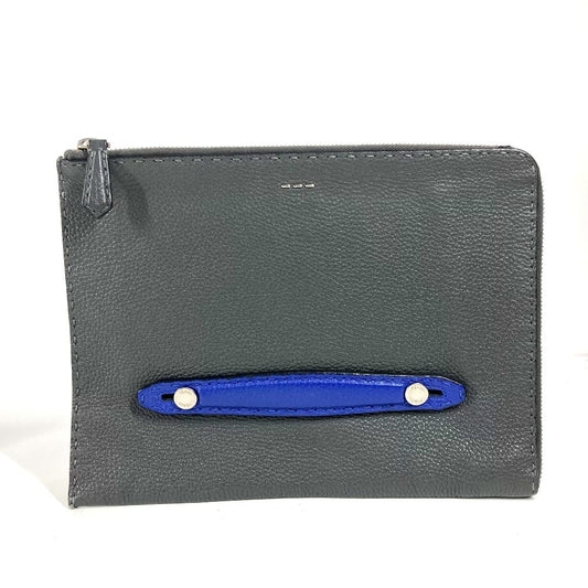 FENDI Selleria Logo Pouch/Clutch Bag in Black Leather for Men