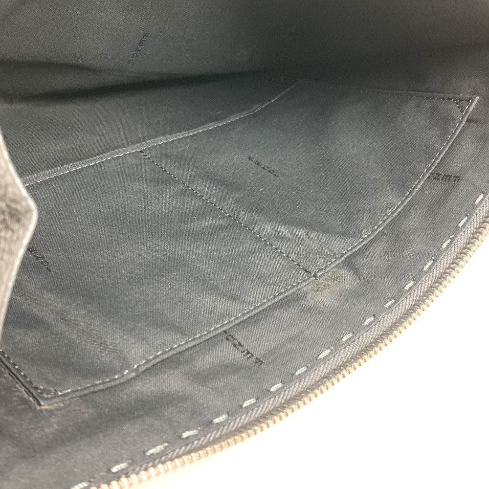 FENDI Selleria Logo Pouch Bag Clutch Bag Leather Men's Black