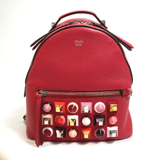 FENDI 8BZ038 Valentine's Day Limited Edition Studded Mini Backpack, Leather, Women's, Red