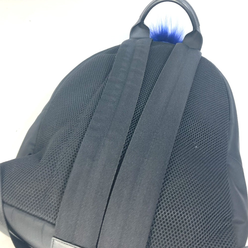 FENDI 7VZ016 バックパック カバン カールラガーフェルド ファー スタッズ リュックサック ナイロン レディース ブラック