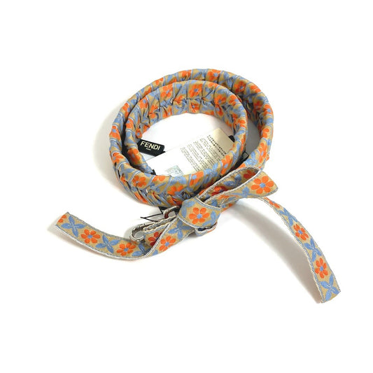 FENDI 8AV077 Flower Ribbon Floral Pattern Strap You Shoulder Strap Leather Women's Blue x Orange
