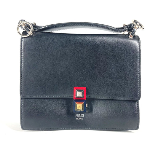FENDI 8M0381 Mini Canai Studded Flap Handbag in Black Leather