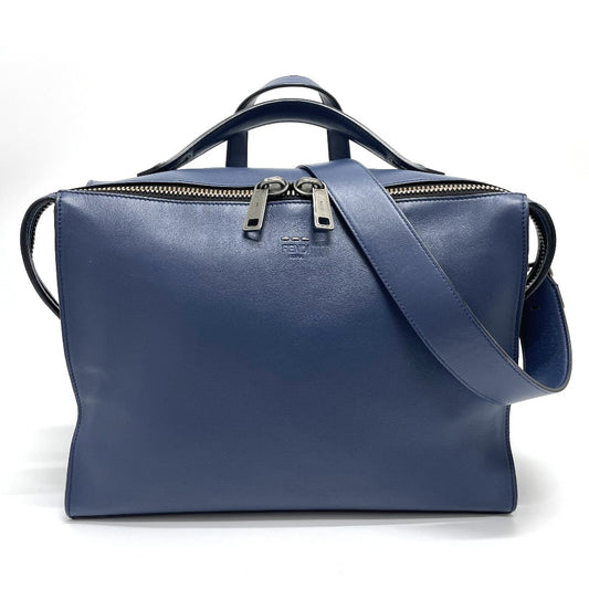 FENDI 7VA400 Two-Handle Briefcase, 2-Way Shoulder/Crossbody Business Bag, Leather, Men's, Navy