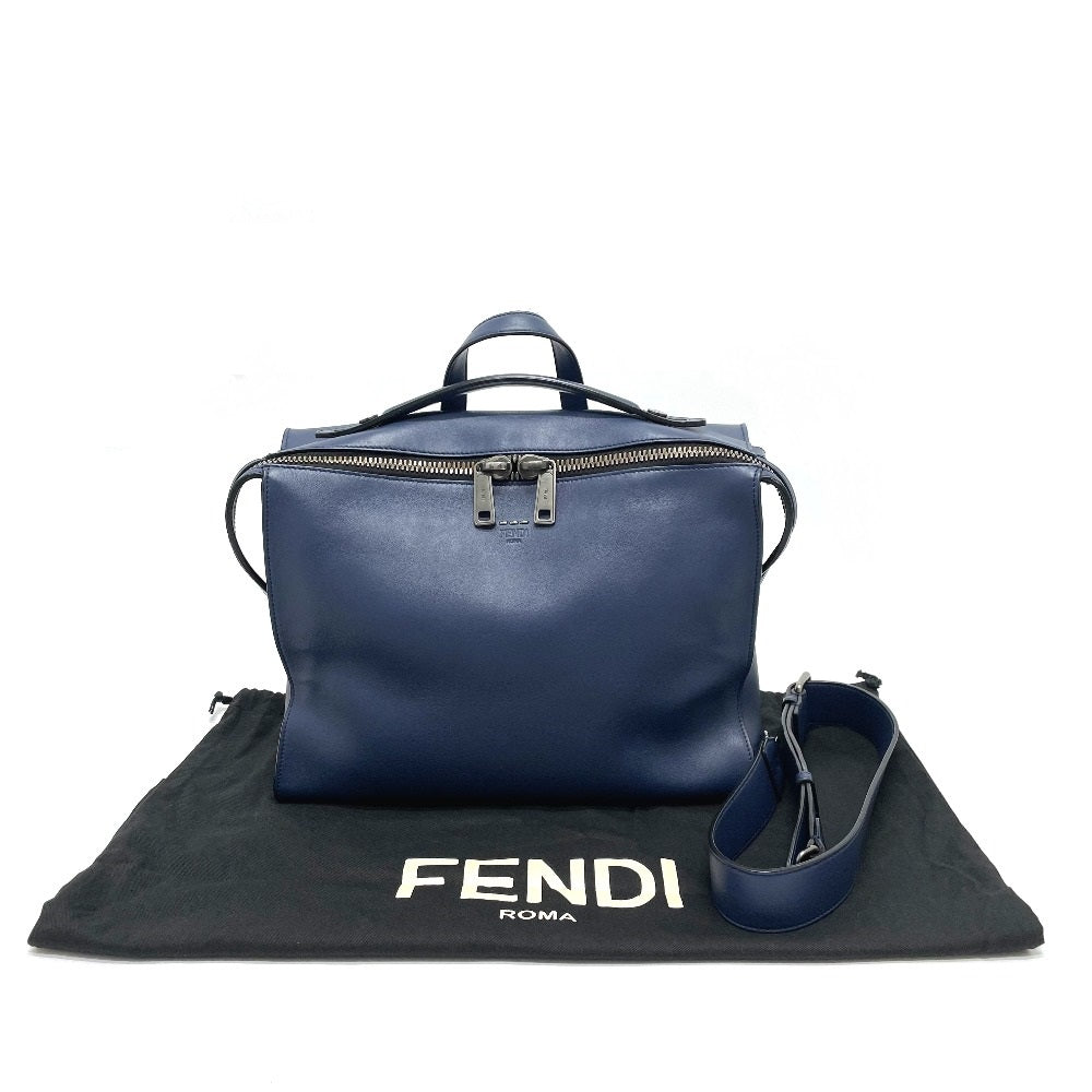 FENDI 7VA400 Two-Handle Briefcase, 2-Way Shoulder/Crossbody Business Bag, Leather, Men's, Navy
