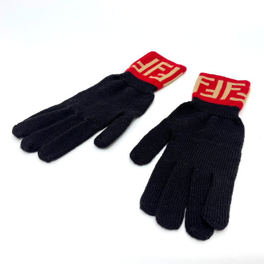 FENDI Zucca Wool Gloves for Women, Brown and Red