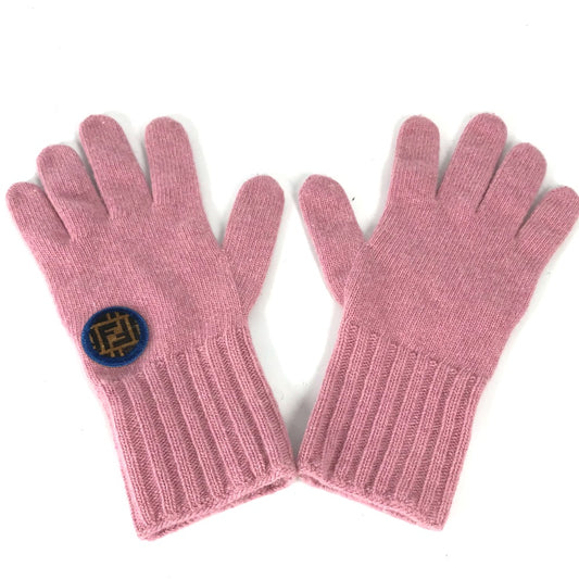 FENDI FXY554 Zucca Patch Gloves, Wool/Cashmere, Women's, Pink