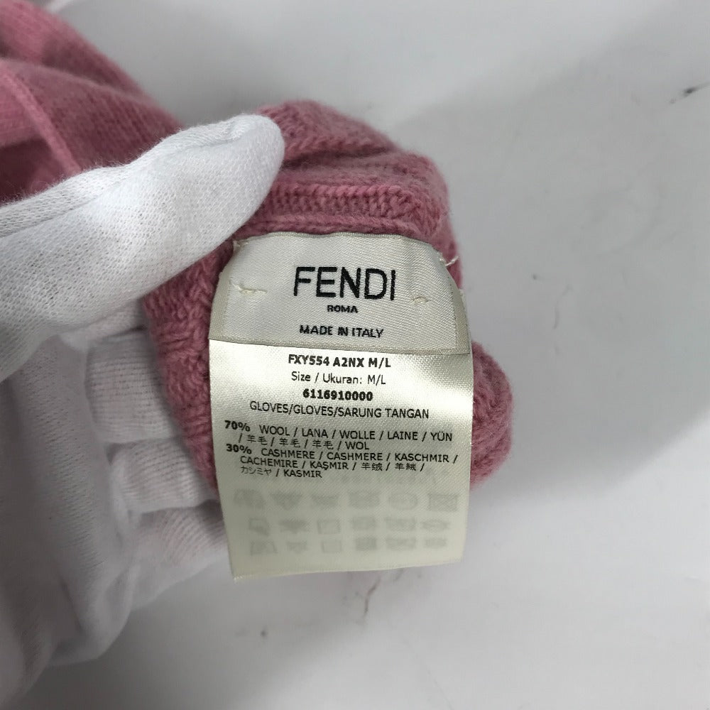 FENDI FXY554 Zucca Patch Gloves, Wool/Cashmere, Women's, Pink