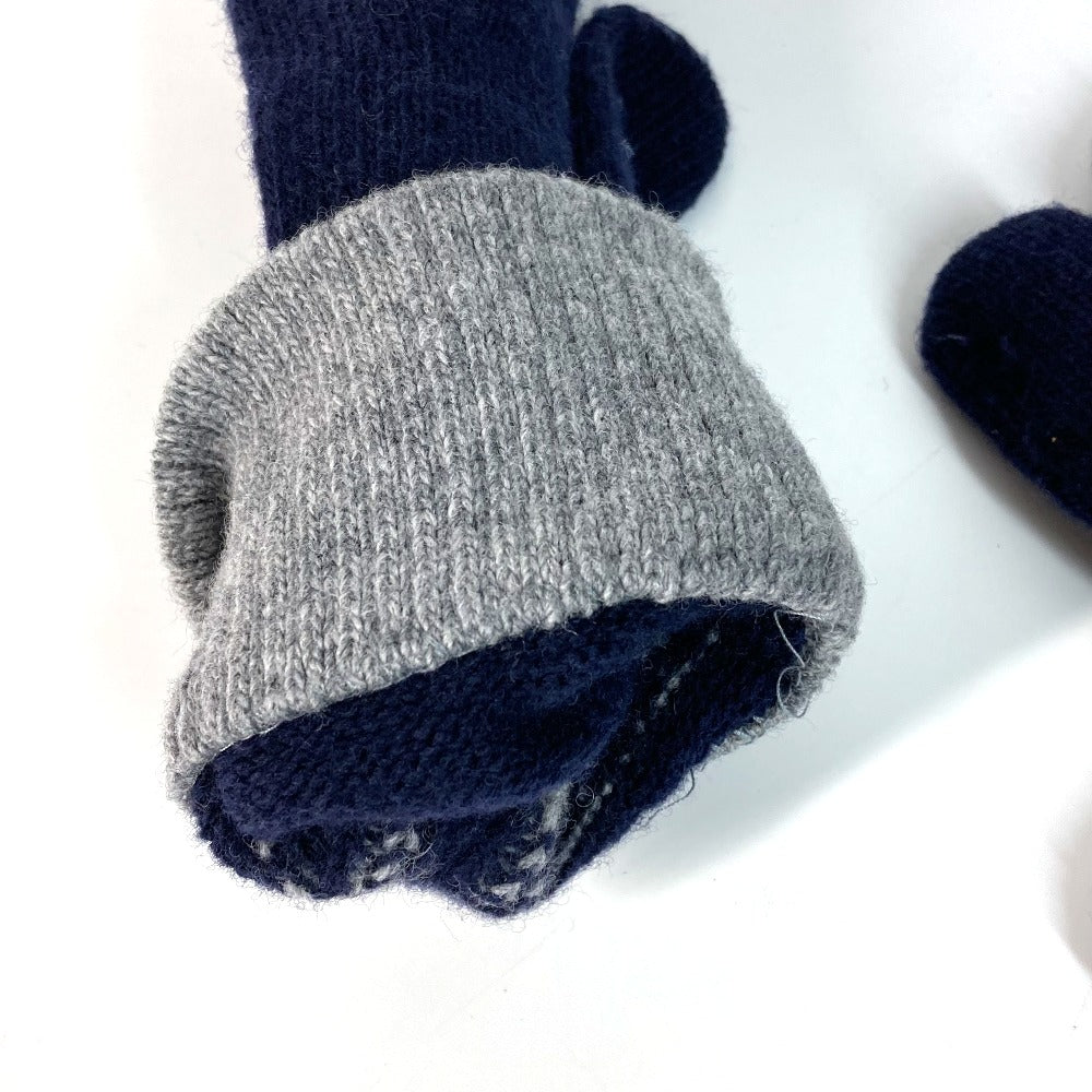 FENDI FXY010 Check FF Two-Tone Logo Gloves, Wool, Women's, Navy