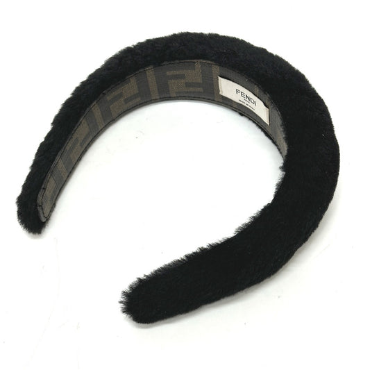 FENDI Hairband, Boa, Zucca Hair Accessory, Fur Headband, Women's, Black