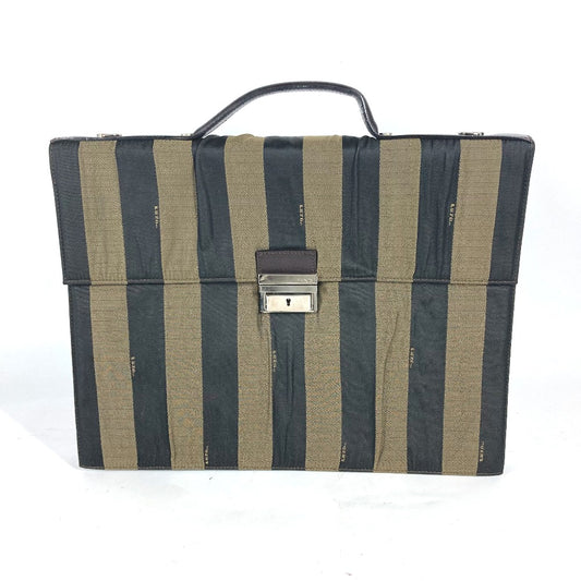 Vintage FENDI Pecan briefcase, handbag, tote bag, and business bag in brown nylon and leather for men.