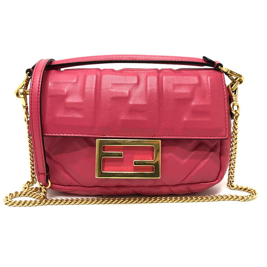 FENDI 8BS017 FF Baguette Small Chain 2-Way Bag, Shoulder Bag, Lambskin, Pink