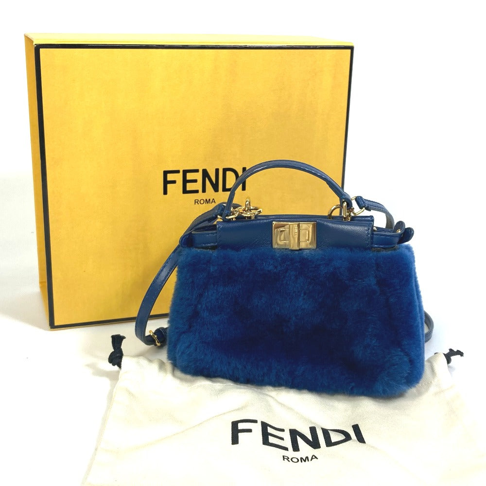FENDI Micro Peekaboo Crossbody Bag, 2-Way Shoulder Bag/Handbag, Faux Fur, Women's, Blue