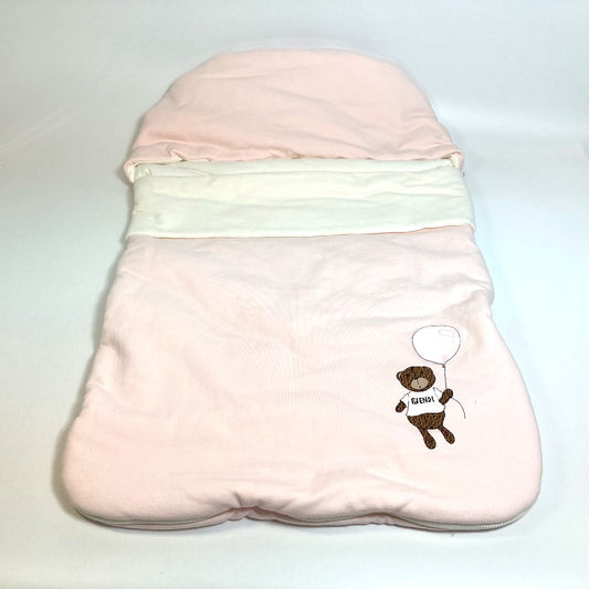 FENDI BUJ127 Zucca Bear Baby Sleeping Bag, Swaddle, Bedding, Blanket, Cotton, Kids, Pink
