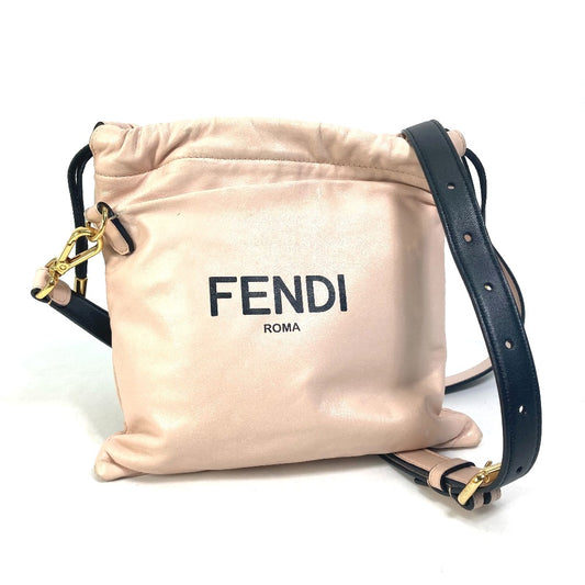 FENDI 8BT337 Drawstring Pouch, Crossbody Bag, Slim Clutch, Small Shoulder Bag, Leather, Women's, Pink