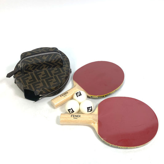 FENDI 7AS070AJJ4F1HR8 Zucca Logo Table Tennis Ping Pong Racket Case in Brown Fabric, Includes Racket and Ball, Full Set (3 Pieces), Rubber, Unisex