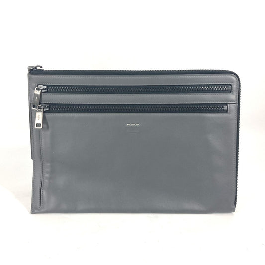 FENDI 7M0237 Zip Bag Pouch Clutch Bag Leather Men's Gray