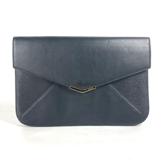 FENDI 8M0312 Flap Toujours Pouch with Strap, Leather Clutch Bag, Men's, Black