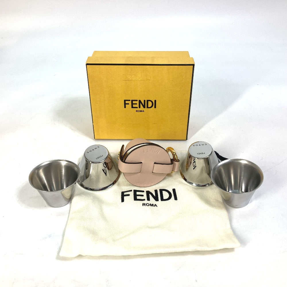 FENDI 7AR926 CHAOS Collaboration Shot Glass Set (4 pieces) with Case, Metal, Silver, Men's