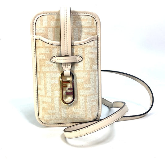 FENDI 7AS131 Zucca Logo Phone Case, Orlock Shoulder Bag, Crossbody Pouch, Beige Viscose, Women's