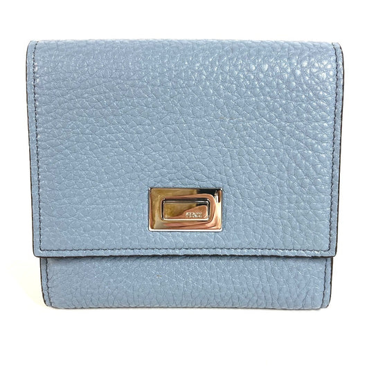 FENDI 8M0438 Peekaboo Logo Compact Wallet Bifold Leather Unisex Blue