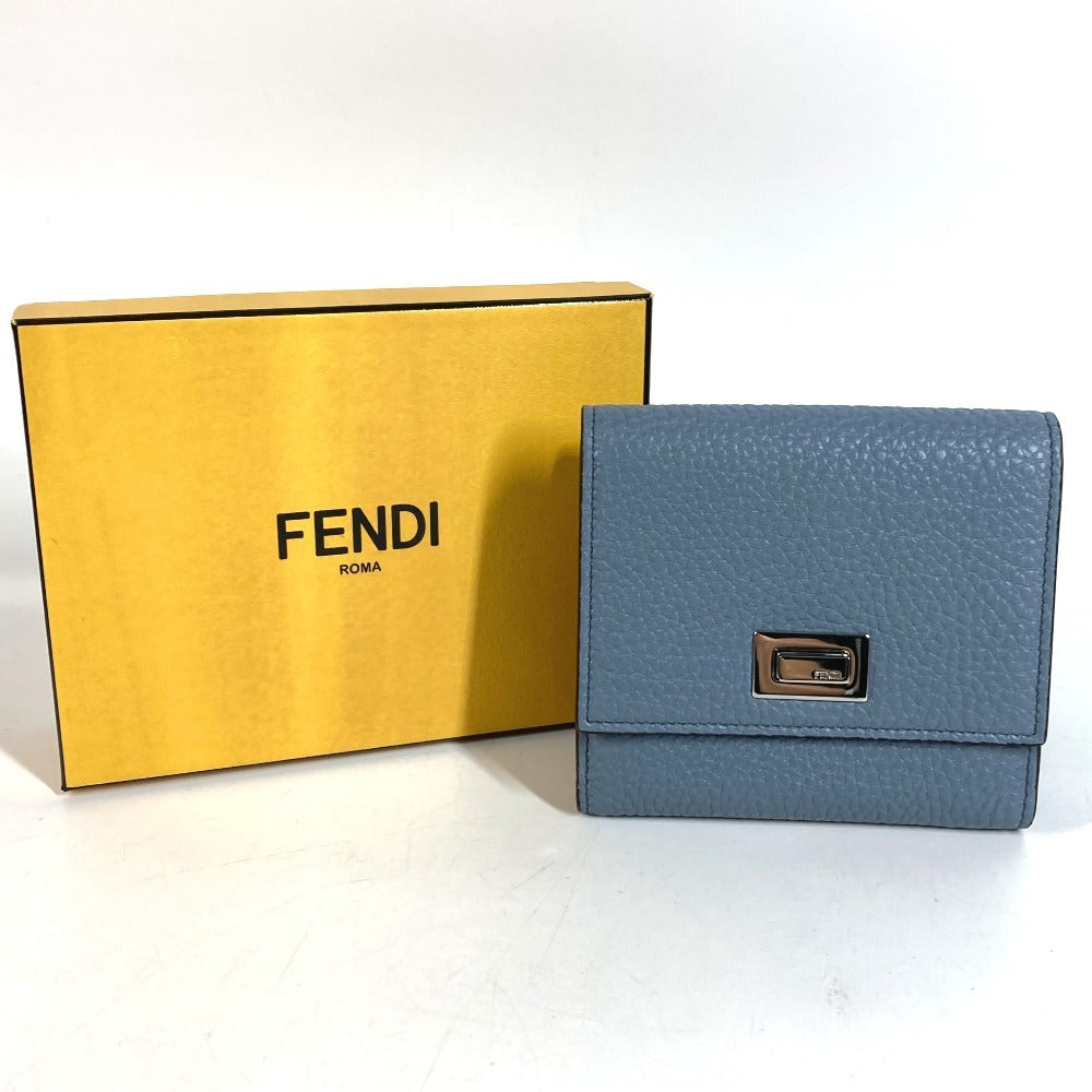 FENDI 8M0438 Peekaboo Logo Compact Wallet Bifold Leather Unisex Blue