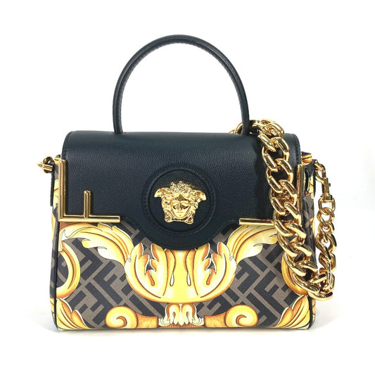 FENDI ヴェルサーチ コラボ VERSACE ラ メドゥーサ サッチェルバッグ ズッカ FENDACE フェンダーチェ 2WAY ショルダーバッグ 斜め掛け ハンドバッグ PVC/レザー レディース ブラウン - brandshop-reference