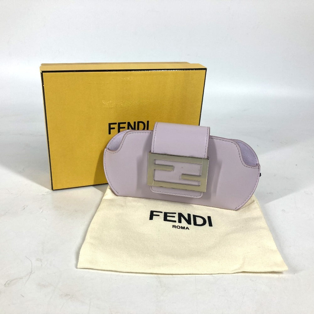 FENDI 7AS069 Eyewear Sunglasses Case with FF Logo and Chain, Leather Pouch, Light Purple, Women's