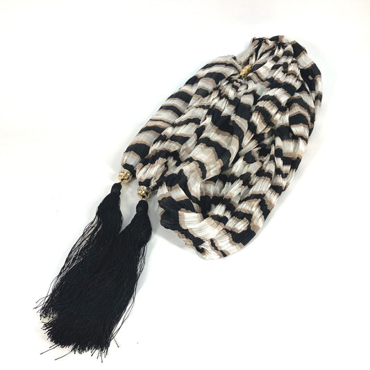 LOUIS VUITTON Tassel Shawl with Fringe and Rhinestones, Silk Stole, Women's, Brown