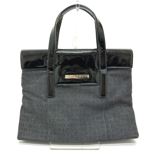 BVLGARI ロゴ 総柄 カバン ハンドバッグ ロゴマニア トートバッグ デニム レディース ブラック - brandshop-reference