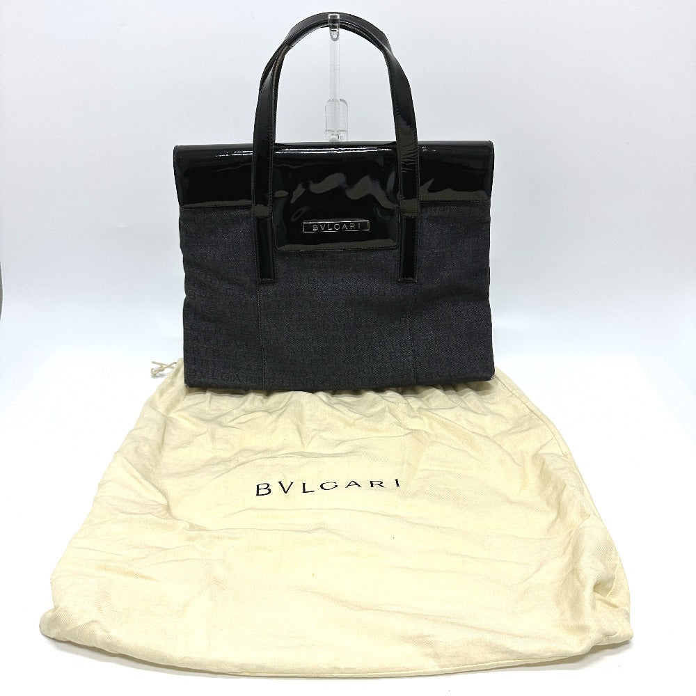 BVLGARI ロゴ 総柄 カバン ハンドバッグ ロゴマニア トートバッグ デニム レディース ブラック - brandshop-reference