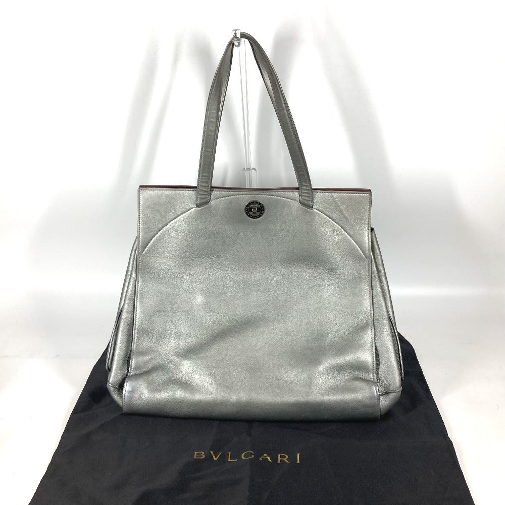 BVLGARI shoulder bag, logo turnlock, leather, unisex, silver