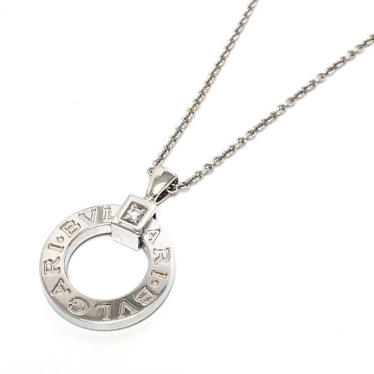 BVLGARI K18WG ダイヤ1P ブルガリ・ブルガリ アクセサリー サークルロゴ ネックレス K18WG レディース シルバー