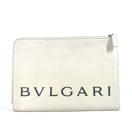 BVLGARI フラグメント fragment ロゴ Wファスナー ポーチ カバン セカンドバッグ クラッチバッグ レザー メンズ ホワイト - brandshop-reference