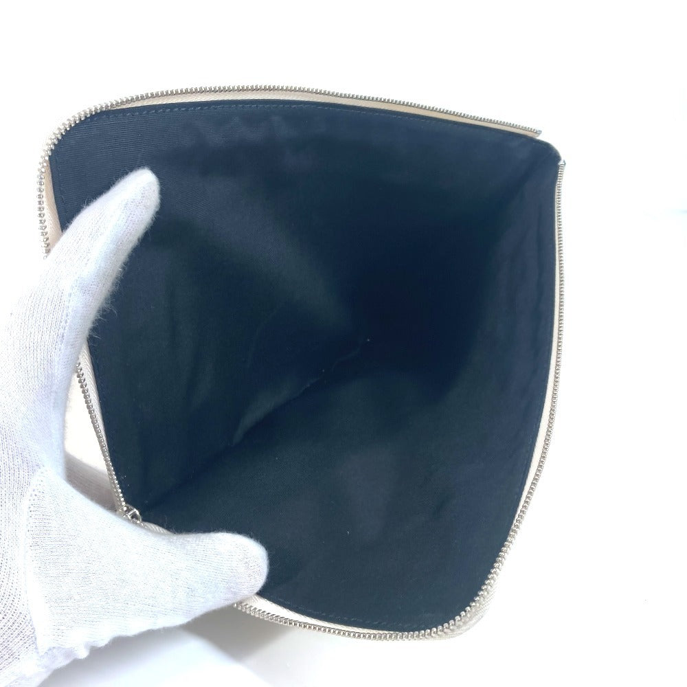 BVLGARI フラグメント fragment ロゴ Wファスナー ポーチ カバン セカンドバッグ クラッチバッグ レザー メンズ ホワイト - brandshop-reference