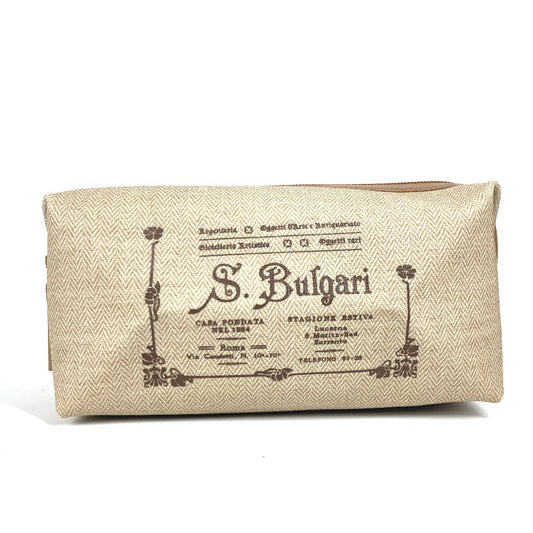 BVLGARI S.Bulgari Logo Pouch, Leather/PVC, Unisex, Beige