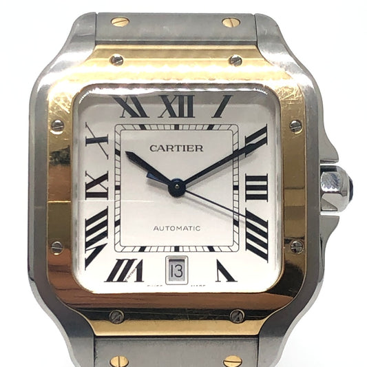 CARTIER W2SA0006 サントス ドゥカルティエ LM 純正交換ベルト2本付き 自動巻き ウォッチ 腕時計 SS/18K メンズ シルバー