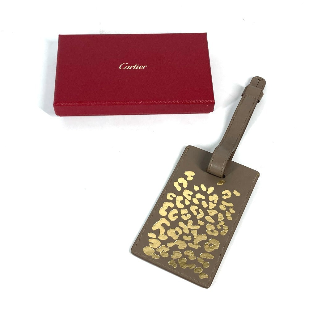 CARTIER パンテール 豹 ヒョウ レオパード チャーム キーホルダー ネームタグ レザー ユニセックス ベージュ - brandshop-reference