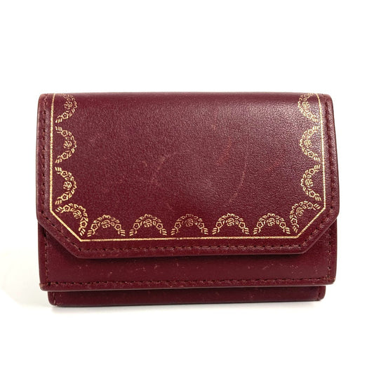 CARTIER Garland de Cartier Wallet Compact Wallet Trifold wallet Leather wine-red Used
