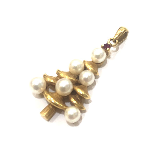 jewelry クリスマスツリー ミニパール ミニ チャーム ペンダントトップ K18 レディース ゴールド