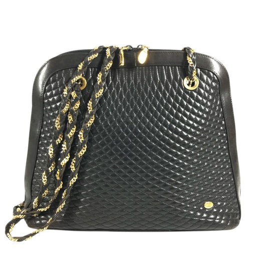 BALLY vintage logo Twist Chain Shoulder Tote Bag Shoulder Bag Leather Black/Gold Used